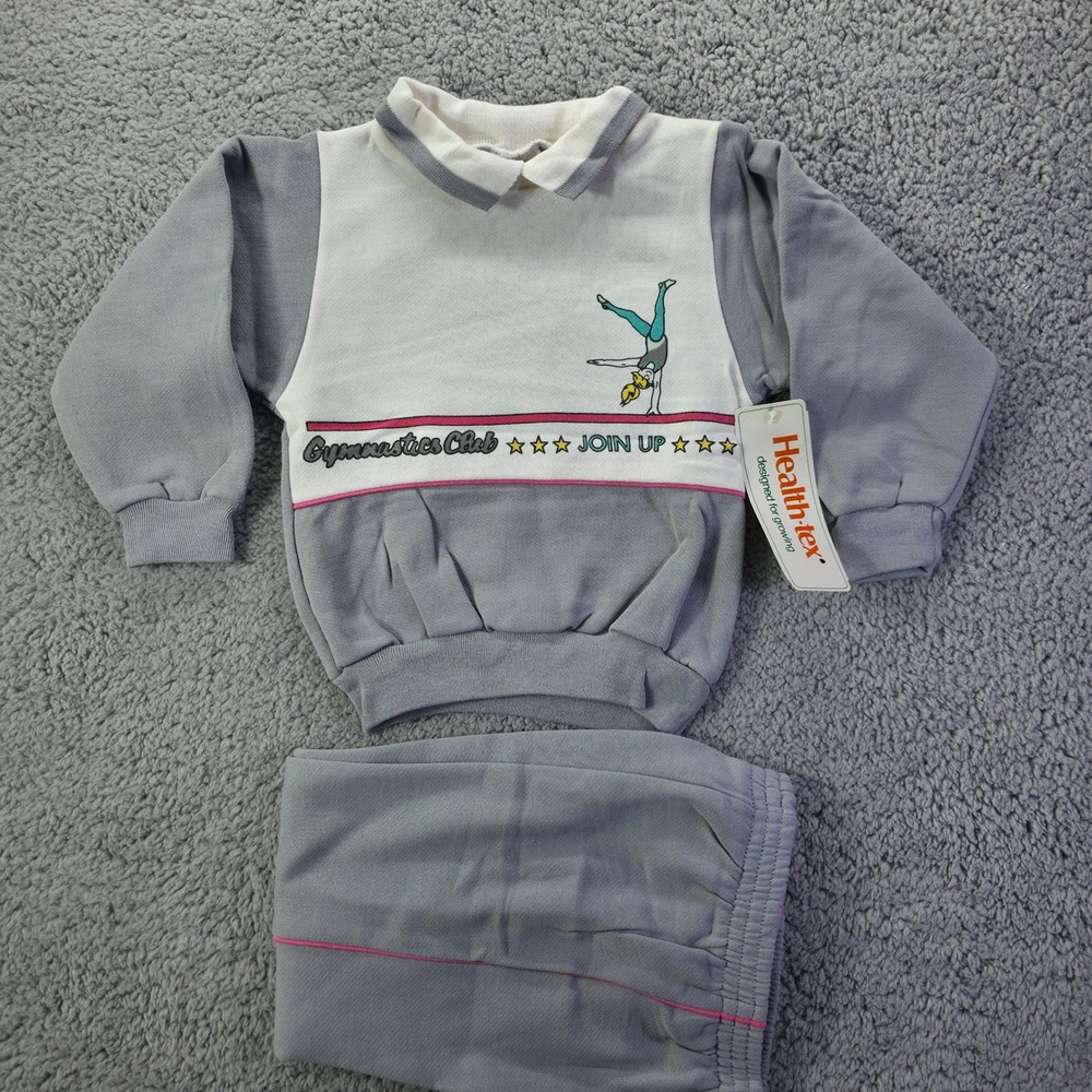 Vintage Health-tex Kids Gymnastics Club Tracksuit Set Gray White Size 4 67750